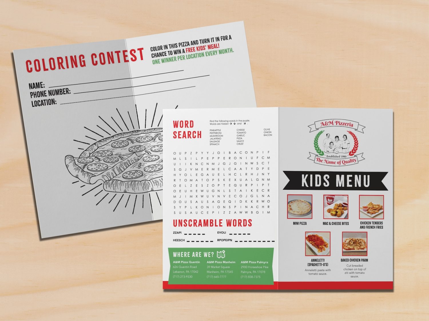 A&M Pizzeria Kids Menu