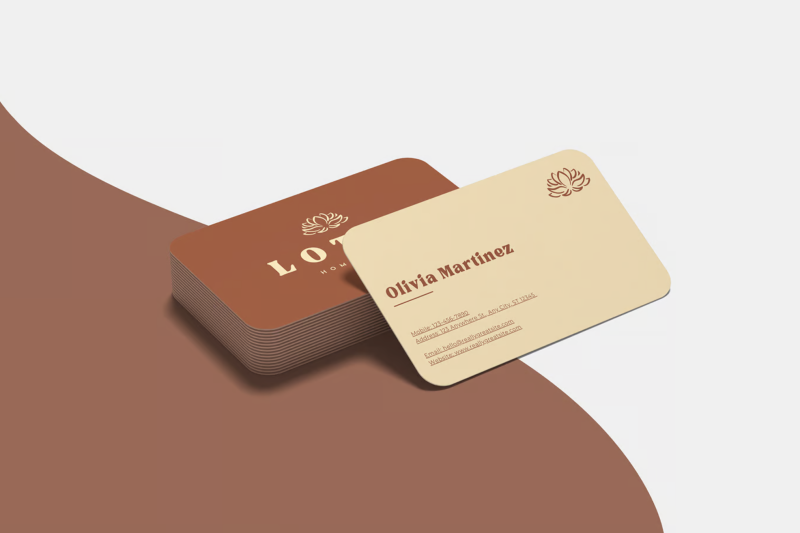 A business card with rounded corners instead of the typical square.